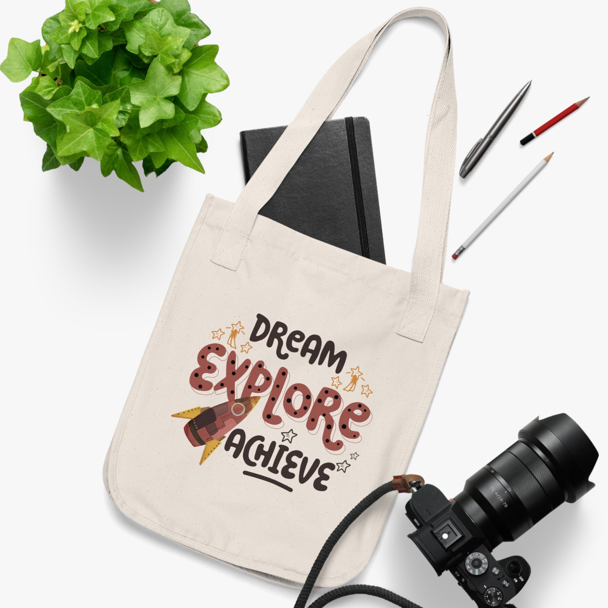 Organic Canvas Tote Bag - Dream, Explore, and Achieve